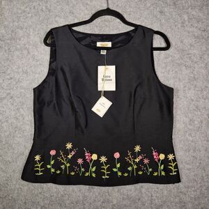 NWT Talbots Womens Black Silk Shantung Floral‎ Embroidered Tank Spring Size 14P